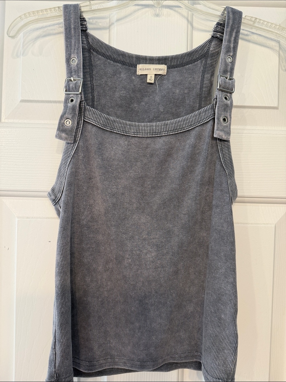 BKE Gray Ribbed Tank with Adjustable Buckle Straps